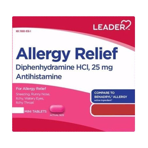 Diphenhydramine 25mg Capsules For Allergy Relief By Leader, 100 Ea